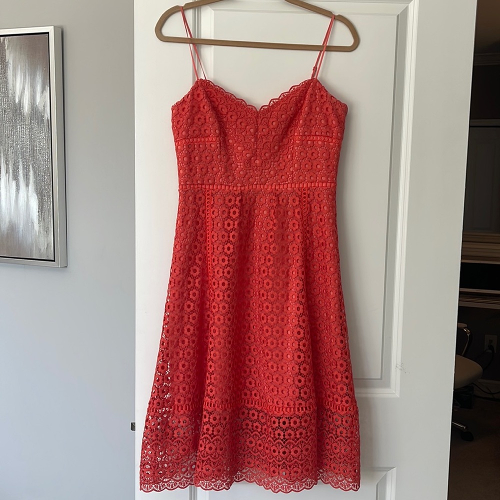 Cute in coral: J.Crew lace dress